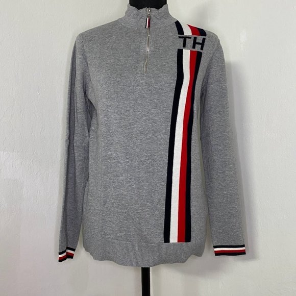 Tommy Hilfiger Gray Women's Zip Neck Pullover Sweater - Picture 1 of 4